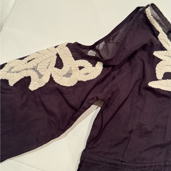 Yoana Baraschi Open Shoulder Blouse Lace Black Raw Hem size S - Picture 4 of 8